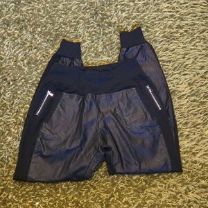 Black Faux Leather Joggers with Zipper Pockets